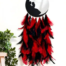 COLOR SPLASH Black & Red Couple Sleeping On Moon Hanging Dream Catcher Wall Decor-picture-32
