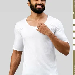 Amul Comfy Pack of 5 Men Pure Cotton White with Sleeve Vest-image-62