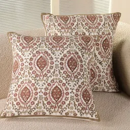 Peepul Tree SS-2025 Rust 2 Pieces Floral Square Cotton Cushion Covers image 5