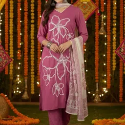Navlik Floral Printed Straight Kurta With Trousers & Dupatta image 5