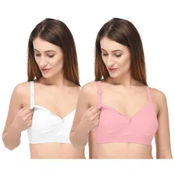 Fabme Solid Full Cup Pack Of 2 Nursing Bra - Pink & White-picture-36