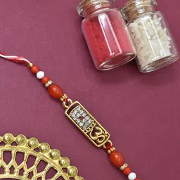 MEIRA JEWELLERY Stones Studded & Beaded Thread Rakhi With Roli Chawal Greeting Card-picture-19
