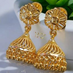 Vighnaharta Gold-Plated Artificial Stones Studded And Beaded Floral Jhumkas-picture-20