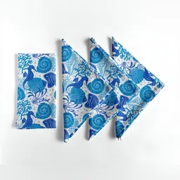 Vargottam 12-Pcs Blue & White Printed Cotton Table Napkins-image-44