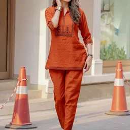 MITTOO Printed Shirt Collar Top With Trousers Co-Ords-picture-34