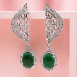 Rubans Rhodium-Plated Cubic Zirconia Studded Contemporary Drop Earrings-picture-58