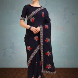 DIVASTRI Floral Embroidered Silk Blend Saree-picture-23