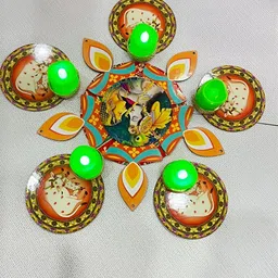 Sellplus Yellow Printed MDF Radha Krishna Rangoli Diya & Candle Holder image 2
