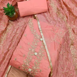 LeeliPeeri Designer Floral Embroidered Chanderi Silk Unstitched Dress Material-picture-12