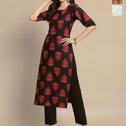 anouk rustic HERE&NOW Selection Of 3 Floral Printed Round Neck Straight Kurta-picture-49