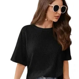 SRISARAS Women Self Design Round Neck Cotton Relaxed Fit T-shirt-picture-31