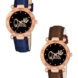 CSAMON Women Pack of 2 Dial & Textured Straps Analogue Watch GR379RG Q BLU BRO Vel L-picture-45