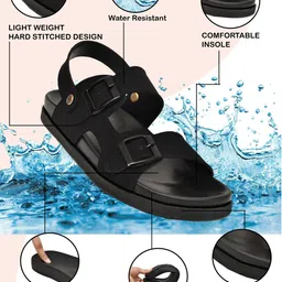 G L Trend Black Leather Sandals image 2