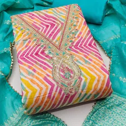 BlissFlair Chevron Printed Sequinned Art Silk Unstitched Dress Material image 3