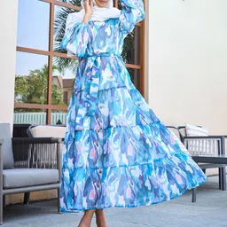 SARINKU Floral Print Georgette Fit & Flare Maxi Dress-picture-26