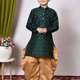 HUMAN CHOICE Boys Green Dupion Silk Embroidered Kurta & Patiala-picture-24