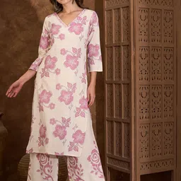 FASHOR Floral Printed Mandarin Collar Pure Cotton Tunic With Palazzos-picture-36