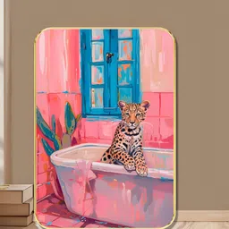 SAF Pink & Blue Bold Leopard in Bathtub Wall Art-image-49