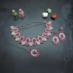 VATSALYA creation Alloy Ruby Red Jewellery Set-image-77