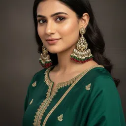 BFC - BUY FOR CHANGE Gold-Plated Kundan Studded And Beaded Teardrop Shaped Drop Earrings image 2