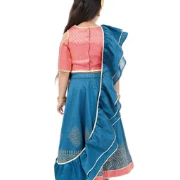 Babyhug Three Fourth Choli & Lehenga With Dupatta Sequin & Lace Detailing - Coral Blue image 3