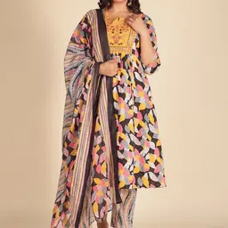 Aramya Women Floral Printed Thread Work Pure Cotton Kurta with Trousers & With Dupatta-picture-24