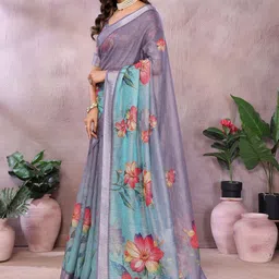 Tarlas Sarees Floral Printed Pure Linen Saree image 4