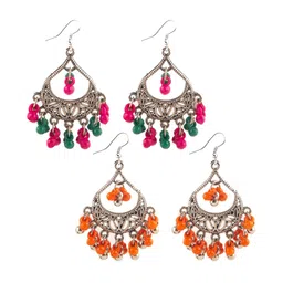 creative frogs Creative Women Frogs Geometric Silver-Plated Oxidized Drop Earrings-picture-32