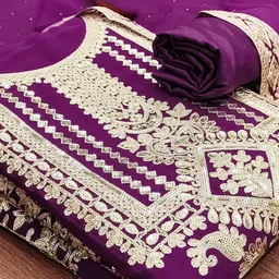 SAINOOR Ethnic Motifs Embroidered Zari Silk Georgette Unstitched Dress Material image 5
