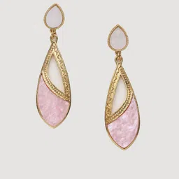 DIVASTRI Gold-Plated Artificial Stones Studded Teardrop Shaped Drop Earrings image 2