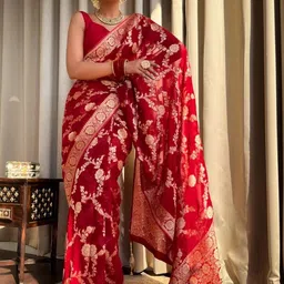 CANIZZARO Ethnic Motifs Zari Silk Blend Banarasi Saree-image-41