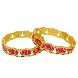 FEMMIBELLA Set of 2 Gold-Plated & Lotus Designed Bangle image 3