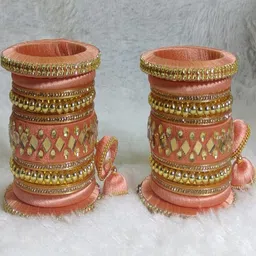 Nisha Jewellers Set of 22 Peach-Color Gold-Toned Bangles image 4