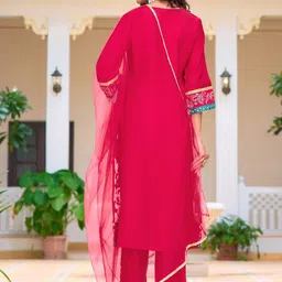 KALINI Women Embroidered Regular Mirror Work Chanderi Cotton Kurta with Trousers & With Dupatta image 5