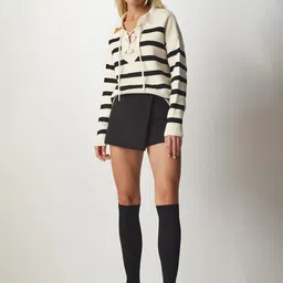 Happiness istanbul Women Krem Striped Pullover Sweater image 2