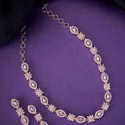 Opal Touch Rose Gold-Plated Cubic Zirconia Stone-Studded Jewellery Set-image-38
