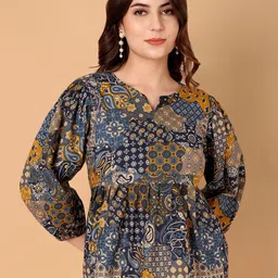 Kinjo Ethnic Motifs Printed Puff Sleeves Cotton Top-picture-13