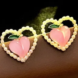 FIMBUL Gold-Plated Enamel Pearls Studded Heart Shaped Studs-image-24