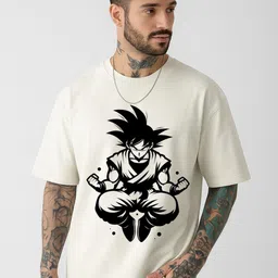 Be Crazy Men Goku Anime Printed Monochrome Oversized Cotton T-Shirt-picture-23