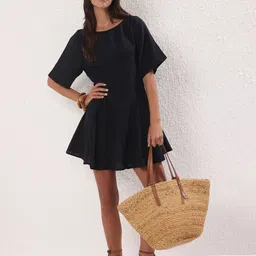 Trendyol Women Solid Round Neck Fit and Flare Cotton Above Knee Dresses-picture-26