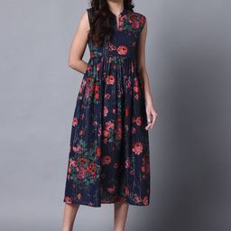 Sangria Women Blue Cotton Fit and Flare Dresses-picture-41