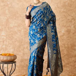 DEVATITHI Petrol Blue Banarasi Silk Saree-image-10