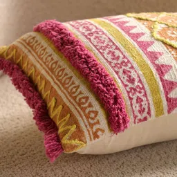 eyda Pink & White 2 Pieces Embroidered Cotton Rectangle Cushion Covers image 2