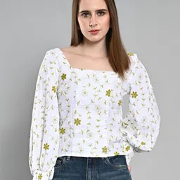 IZEL Floral Embroidered Schiffli Cotton Crop Regular Top image 2