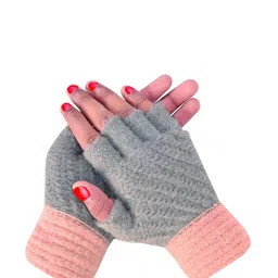 LOOM LEGACY Women Patterned Acrylic Fingerless Gloves image 4