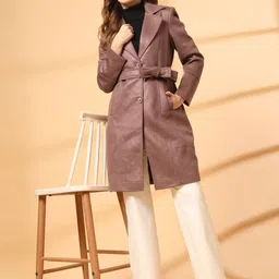 Juelle Women Solid Notched Lapel Single Breasted Long Sleeves Overcoat image 3
