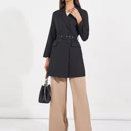 Styli Women Solid Long Sleeve Mini Length Blazer Dress With Belt-image-88