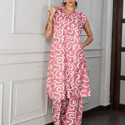 DESIGNS BY QUEEN BEE Women Printed Pure Cotton Shirt Collar Co-Ords-picture-39