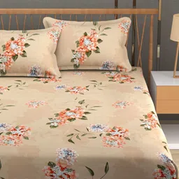 MallowWorld Brown & Peach-Coloured Floral 200 TC Queen Bedsheet with 2 Pillow Covers-picture-13