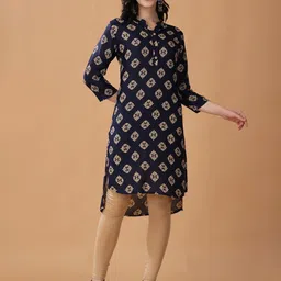 RANGRIWAZ Ethnic Motifs Printed Mandarin Collar Cotton Straight Kurta-picture-26